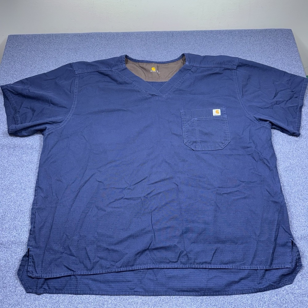 Carhartt Ripstop Mens 2X 2XL Scrub Top Navy Blue Solid Chest Pocket C15108